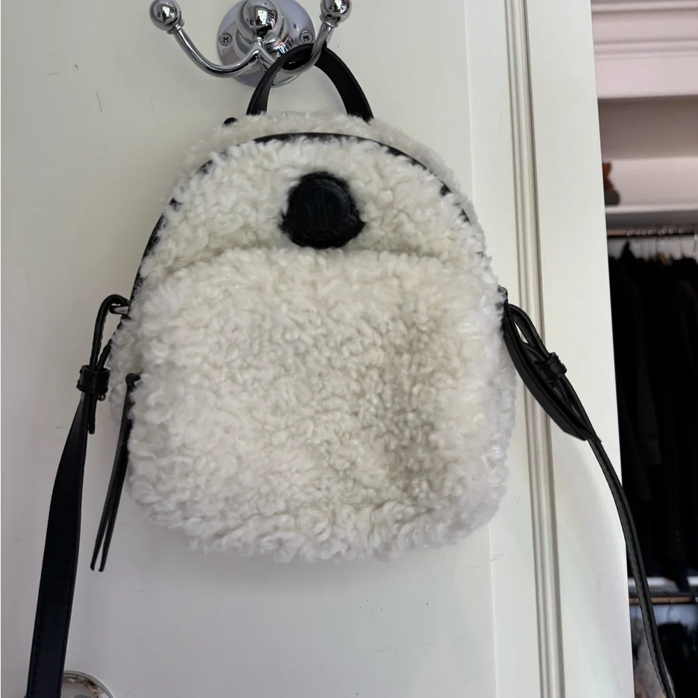 Moncler Kilia Black and White Shearling Crossbody Bag - Picture 5 of 7